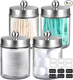 Amolliar 4Pc Apothecary Jars Bathroom Vanity Storage Organizer Set -Countertop Canister with Stainless Steel Lids &Stickers -