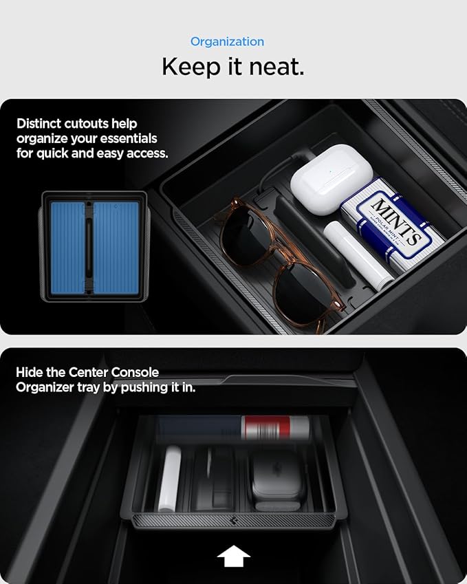 Spigen Center Console and Armrest Organizer for Tesla Model Y Juniper (Only Premium & Performance 2025/2026) and Model 3 Highland (Standard, Premium & Performance 2024/25/26)