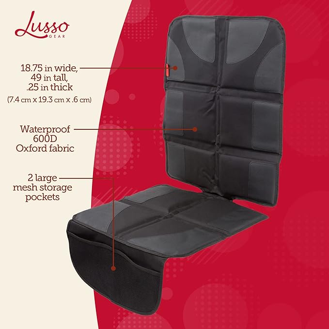 Lusso Gear Car Seat Cover & Protector - 2-Pack Waterproof Non-Slip Protector - Mesh Pocket Organizer - Universal Fit for Conv