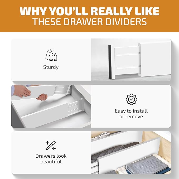 6 Pack Drawer Dividers 6 Inch High, 11”-17" Adjustable Bamboo Organizers Large Expandable Drawer Separators for Cloths, Dress