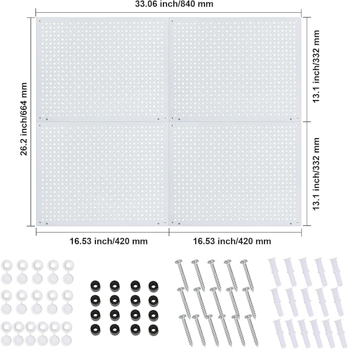 Peg Board, Heavy Duty Steel Organization Panels, Universal 1/8 and 1/4 Peg Board Accessories, Ideal for Garage Tool Storage, 