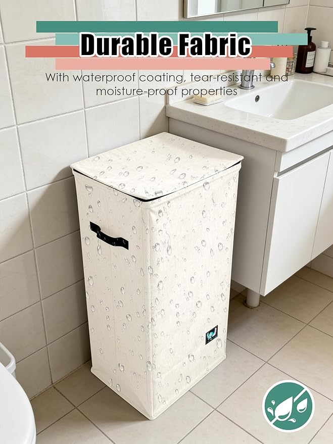 WTREE Laundry Hamper with Lid, Reinforced Sturdy Clothes Hamper with Anti-Puncture Base, Large Collapsible Laundry Basket wit