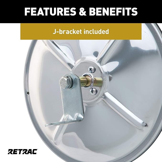 RETRAC 610673 8-Inch Stainless Steel Center-Mount Convex Mirror Head with J-Bracket, Universal Driver or Passenger Side