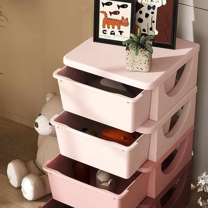 Qaba 4 Tier Kids Storage Unit, Toy Organizers and Storage with 4 Drawer Chest for Kids Bedroom Nursery Kindergarten Living Ro