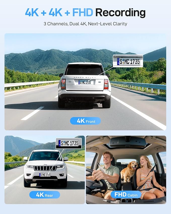 VIOFO A229 Ultra 3 Channel Dash Cam, Dual 4K + 1080P, 210° Fisheye Cabin Car Camera, Triple STARVIS 2 Sensors with Dual 4K HD
