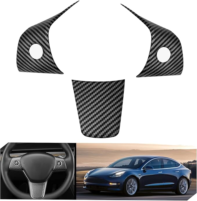 for Tesla 2017-2023 Model 3 and 2020-2024 Model Y Steering Wheel Cover Trim Interior Decoration Protection Accessories (Matt Carbon Fiber Pattern)