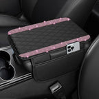 NBTEPEM Bling Car Center Console Cover, Leather Car Arm Rest Cover Cushion with 2 Storage Bags, Universal Automotive Armrest Protector Storage Box, Bling Accessories Interior for Most Vehicles (Pink)