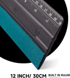 FOSHIO 12 Inch Felt Squeegee for Vinyl Built-in 30CM Ruler 4 Round Corners Universal Card Tint Squeegee with Suede Felt Edge, Window Tint Film Installing Hard Black PP Car Vinyl Wrap Scraper Tool