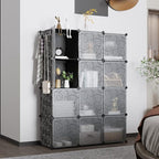 C&AHOME Cube Storage Organizer with Doors, 12-Cube Shelves, Closet Cabinet, DIY Plastic Modular Bookshelf Ideal for Bedroom, 