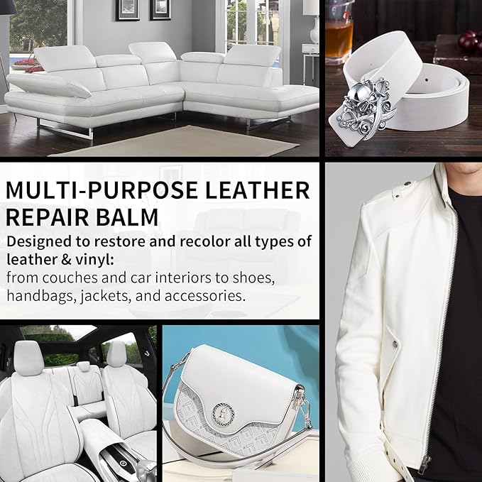 Leather Recoloring Balm and Scratch Repair Kit, White Leather Restorer for Couches, Furniture, Car Seats, Leather Paint & Sta