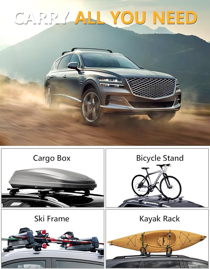 Tuyoung 220lbs Lockable Roof Rack Cross Bars Compatible with Genesis GV80 2021-2026, Heavy Duty Anti-Theft Aluminum Roof Rails Crossbars Cargo Carrier Bag Black Bike