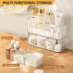 PAVSTINE 2-Tier Stackable Medicine Cabinet Organizer, Narrow Bathroom Makeup Organizer with Lipstick Holders & Cotton Swab Ca