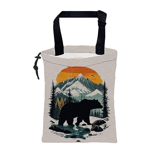 Black Bear Car Garbage Bag Mountain Orange Sunset Drawstring Car Trash Bag Hanging for Back Seat with Adjustable Buckle Canvas Vehicle Trash Can Easy-to-Install