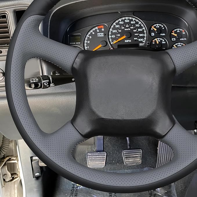 MEWANT Hand Stitch Black Grey Faux Leather Steering Wheel Cover for Chevy Silverado 1500 Astro Blazer C/K Kodiak S10