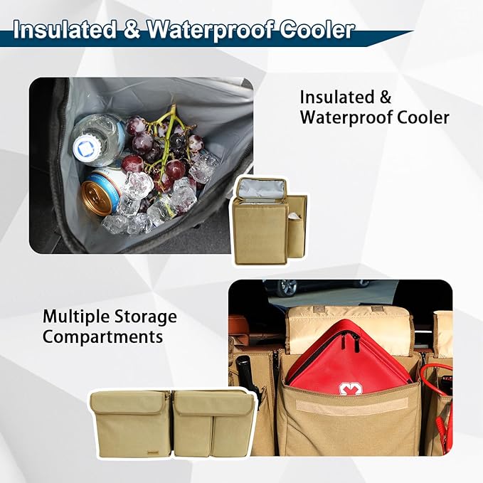 Deluxe Trunk and Backseat Organizer for Medium or large size SUVs & RVs, Detachable Storage Modules with Built-in Cooler,