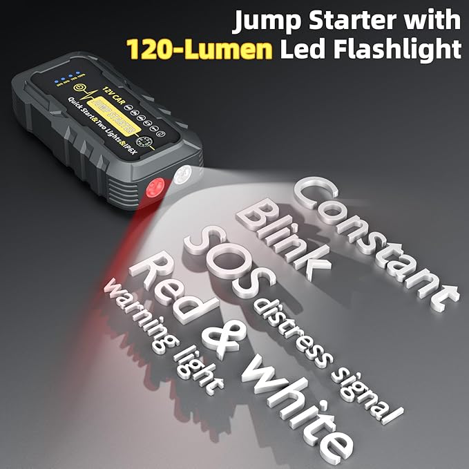 Car Battery Jump Starter, 3000A Peak Car Jumper Starter Battery Pack with Power Bank, 12V Portable Battery Booster Pack with LED Light and Jumper Cabled for Up to 8L Gas & 6.5L Diesel Engines