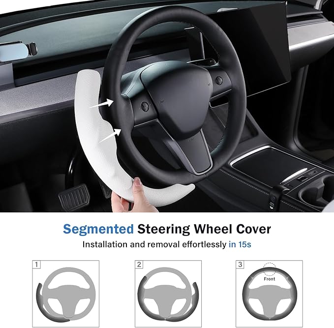 Steering Wheel Cover for Tesla Model 3 (2017-2023) / Model Y (2020-2024),Anti-Slip,Comfortable Grip, Breathable,Customized for Tesla Model 3/Y Accessories,Nappa White