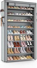 VILICK Shoe Rack with Cover Narrow Shoe Organizer with Pockets 10 Tier Tall Shoe Storage Holds 36-41 Pairs Shoes and Boots Sh