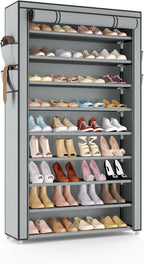 VILICK Shoe Rack with Cover Narrow Shoe Organizer with Pockets 10 Tier Tall Shoe Storage Holds 36-41 Pairs Shoes and Boots Sh
