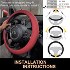 PINCTROT Large Size Nappa Leather Steering Wheel Cover, Slim Fit No Bulk Design, One Piece Leather with Breathable Perforatio