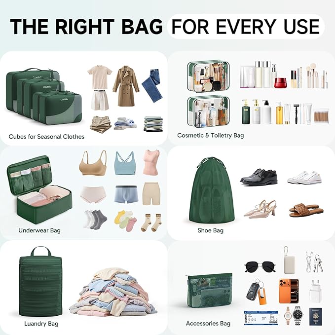 11 Set Packing Cubes for Travel, Gifts for Women Mom Kids, TSA Approved Bags for Makeup, Cosmetic, Toiletry, Suitcase Organiz