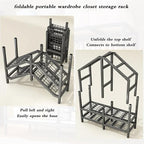 Metal Mobile Clothes Drying Rack - Fabric Wardrobe Closet, With Cover And Wheels Collapsible Clothes Rack, Heavy Duty Portabl