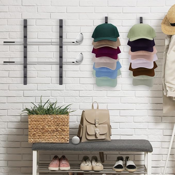 Hat Rack for Wall Baseball Cap Organizer Hanger (2 Pack) Modern Wooden Hat Holder Wall-Mounted Caps Display for Closet Door B