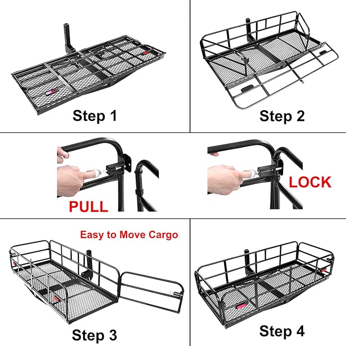500 Lbs Heavy Duty Hitch Mount Cargo Carrier 60" x 24" x 14.4" Folding Cargo Rack Rear Luggage Basket Fits 2" Receiver for Car SUV Camping Traveling