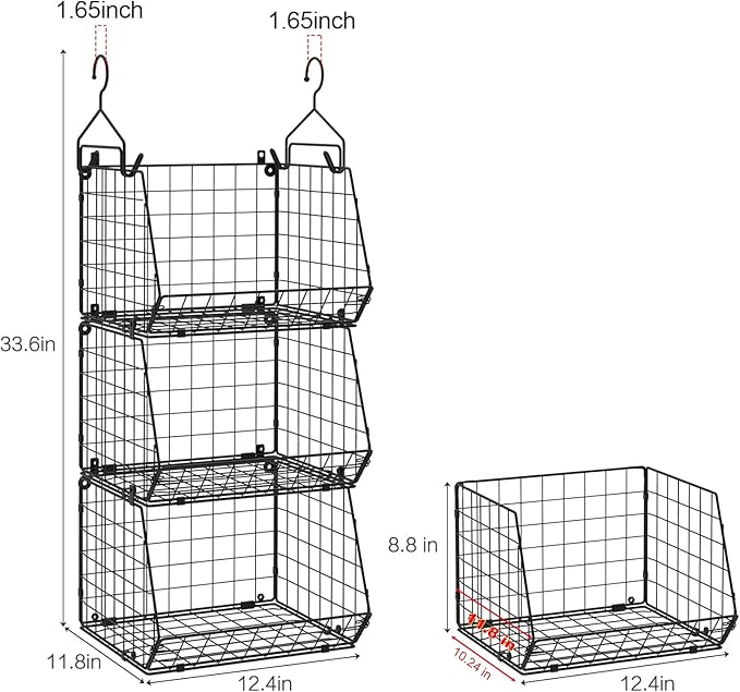 X-cosrack 3-Tier Hanging Storage Organizer for Closet, Laundry & Utility Room | Space Saving Shelves with 1.65" Hook & 5 S-Ho