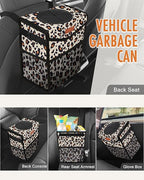Car Trash Can with Lid, Cute Leakproof Car Trash Garbage Bag Hanging Vehicle Trash Bin Small Portable Automotive Garbage Cans Organizer for Back/Front Seat/Console(2.8 gal,Leopard