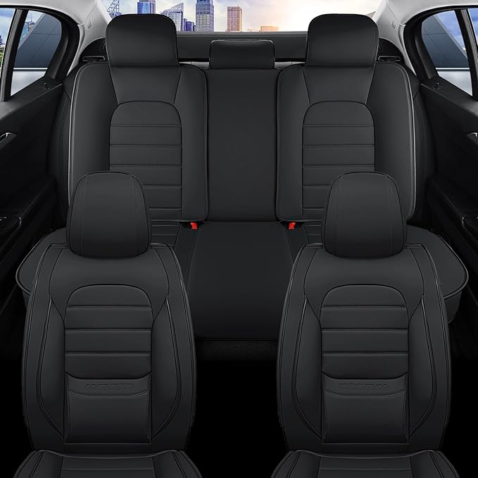 Car Seat Covers Full Set, 5Pcs Universal Leather Seat Covers for Cars, Waterproof Front and Rear Seat Covers Breathable Autom