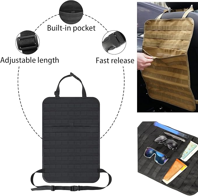 7 PACK Tactical Seat back organizer Truck organizer With 6 Detachable Pouches Universal For Car Truck Ford Jeep Military-Grade Heavier Panels With Multi-functional Packs (Premium black)