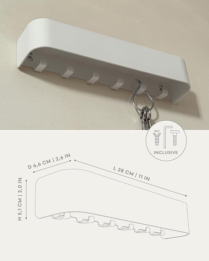Kazai. Key Holder for Wall 'Tone' | Minimalist Key Hooks Design from Berlin | Modern Key Hanger with Metal Shelf | Key Hook W