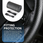 Car Steering Wheel Cover, DIY Hand-sewn Genuine Anti-slip Protector with Needle and Thread, Breathable Perforated Comfortable