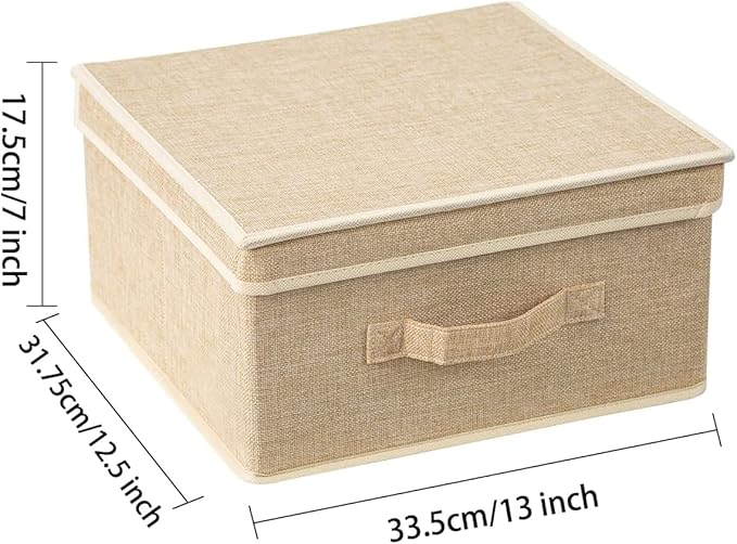 Storage Bins with Lid, Foldable Clothing Storage Box case with Handle for Closet, Bedroom, Home, Gray+Apricot, 13L x 12.5W x 
