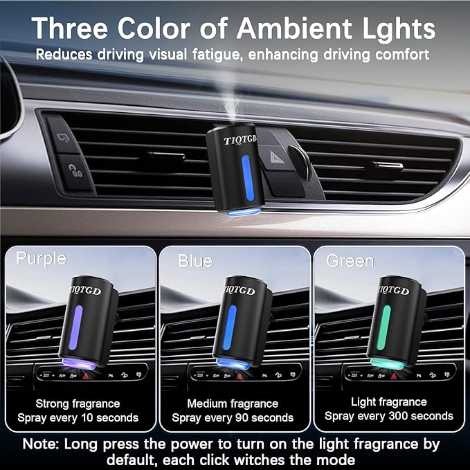 Smart Car Air Freshener, Car Air Freshener Diffuser with 3 Adjustable Light Modes, Rechargeable Aromatizante para Carro with 
