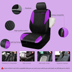 CAR PASS Purple Leather Seat Covers, Quilting Pretty Car Seat Cover with 5mm Composite Sponge Inside,Airbag Compatible,Univer
