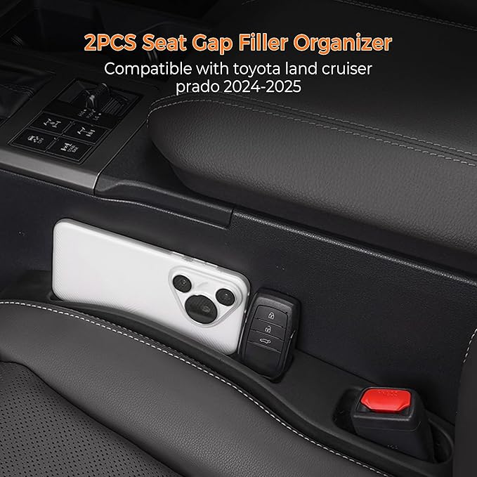 2 Pack Car Seat Gap Filler Organizer Compatible with Toyota Land Cruiser 2024 2025 Accessories,Car Gap Seat Filler Prevents Things Dropping，Seat Gap Filler with Phone Holder(Black)