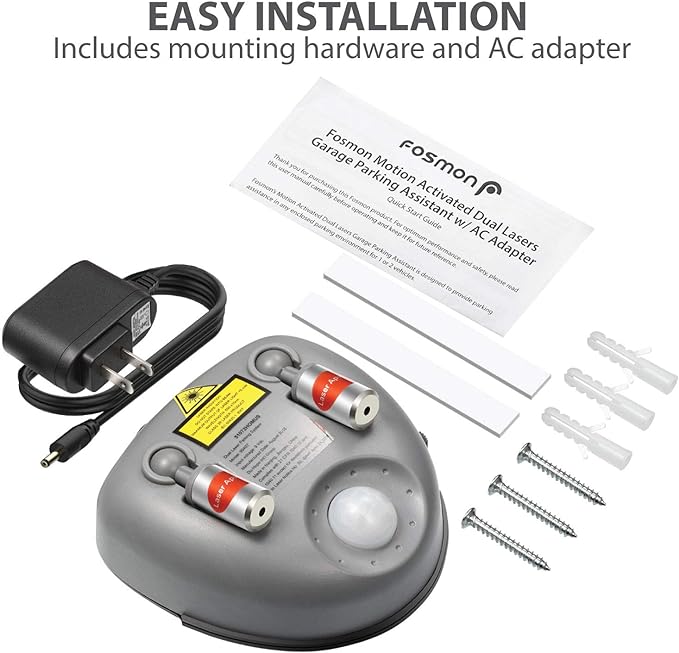 Fosmon, Wider Angle Upgrade, Dual Laser Garage Parking Assist Guide System, 360-degree Adjustable Parking Sensor with AC Adap