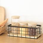 2-Pack Small Wire Baskets, Metal Wire Storage Baskets, Rustic Storage Bin Wood Base Containers Farmhouse Rectangle Organizer 