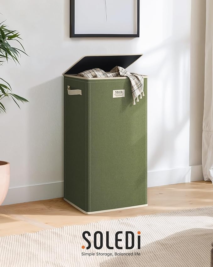 SOLEDI Laundry Hamper with Lid 100L Large & Tall Collapsible Laundry Basket, Clothes Hamper with Bag Removable Easy to Carry,