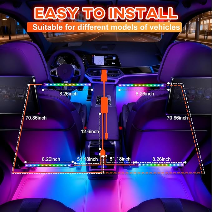 Car Led Strip Lights, RGB Truck Interior Lights with App Control, Under Dash Footwell Automotive Led Light Strip, Car Ambient Lighting for SUV(1set)