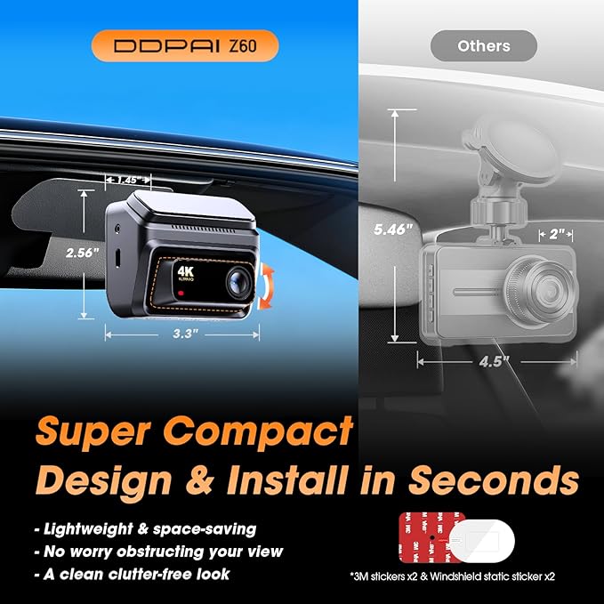 DDPAI 4K Dash Cam Front and Rear, Built-in 32G eMMC Dual Dash Camera for Cars, 128GB Card Included Dashcam,GPS, Night Vision,