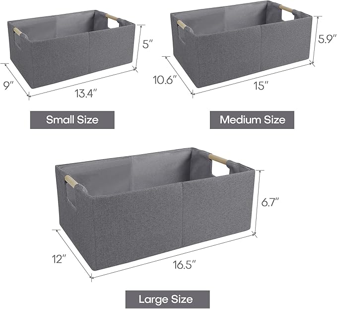 ANMINY 4PCS Storage Baskets for Organizing Collapsible Fabric Storage Bins Boxes with Wood Handles Closet Shelves Cube Organi