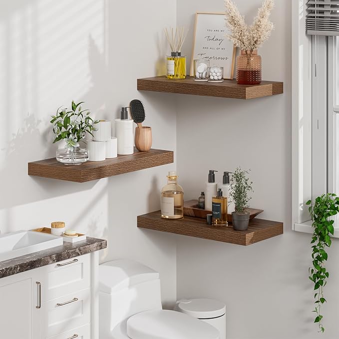 Heimlove 12" Deep Floating Shelves for Wall, 24x12 Inch Shelf Bathroom Shelves Set of 2, Mounted Shelves for Books Living Roo