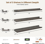 Picture Ledge Wall Shelves - 36 Inch Width Set of 3, Solid Pine Wood Rustic Floating Ledge Shelves for Kids' Room, Bedroom, K