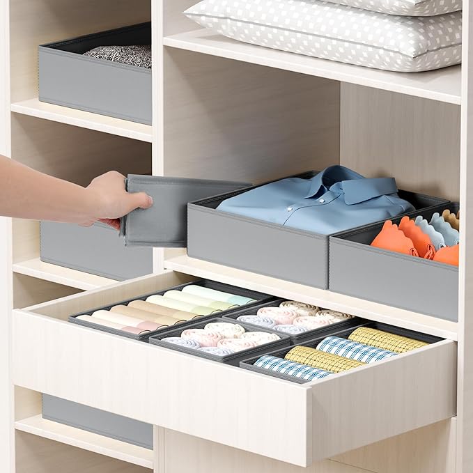 DIMJ Drawer Organizer Clothes - 18 Pack Closet Drawer Organizer Bins for Baby Clothes Storage, Fabric Dresser Organizer for N