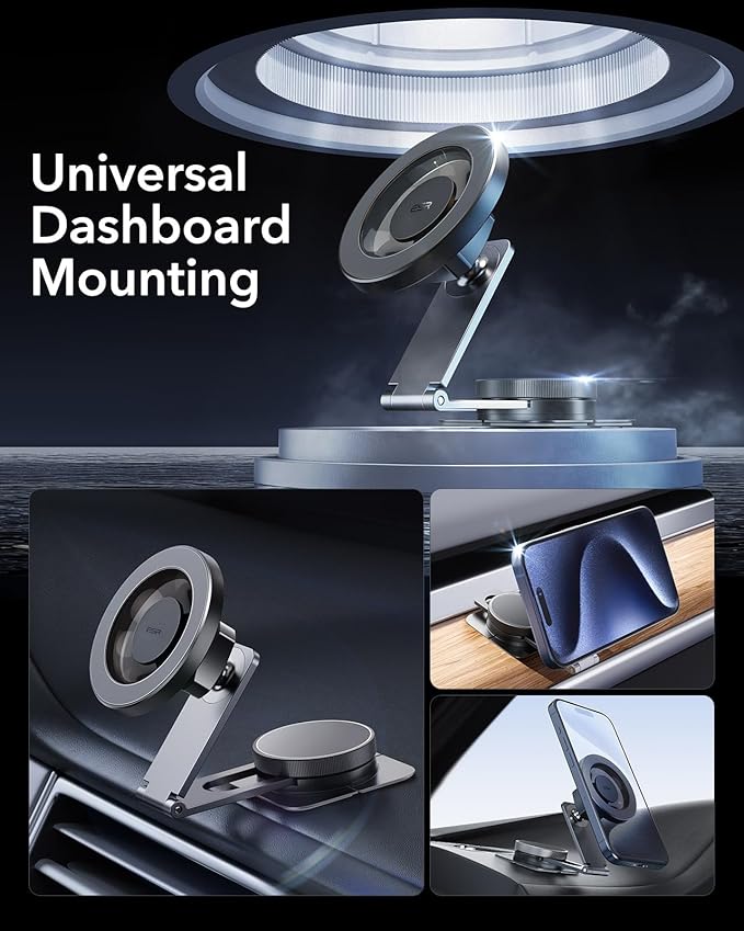 ESR for MagSafe Car Mount, Magnetic Car Mount,Dashboard/Tesla Touchscreen Phone Holder, Magnetic Phone Holder for Car, for iPhone 16/16e/15/14/13/12, S25,Charging Not Supported(2 Metal Rings included)