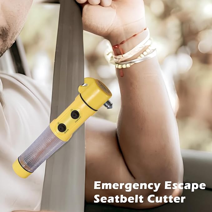 XhuangTech 4 in 1 Car Safety Hammer, Emergency Escape Tool Seat Belt Cutter with Car Window Breaker LED Flash Light Beacon Li