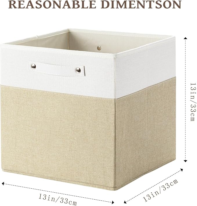 FinishingBo 13 x 13 Inch Fine Linen Storage Bins with Handles，Fabric Cube Boxs，Basket Organizers for Shelves for Home, Closet